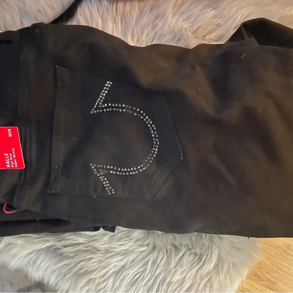True Religion Black Jeans with Rhinestone Accents